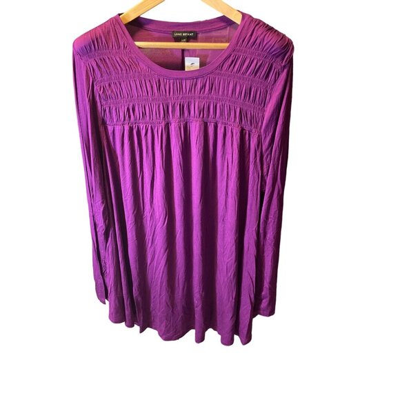 Lane Bryant NWT Purple Smocked Long Sleeve Boat Neck Pullover Top Sz 22 - Picture 1 of 8